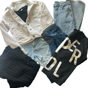 7-Piece clothing lot bundle girls fall jeans jacket shorts sweatshirt 10 - 12